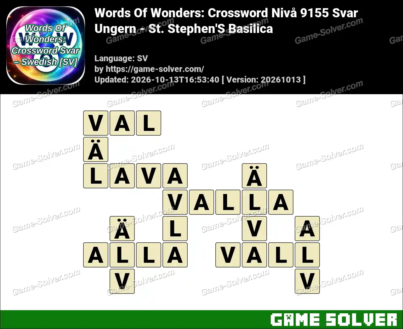Words Of Wonders: Crossword Nivå 9155 Svar – Ungern – St. Stephen’S Basilica